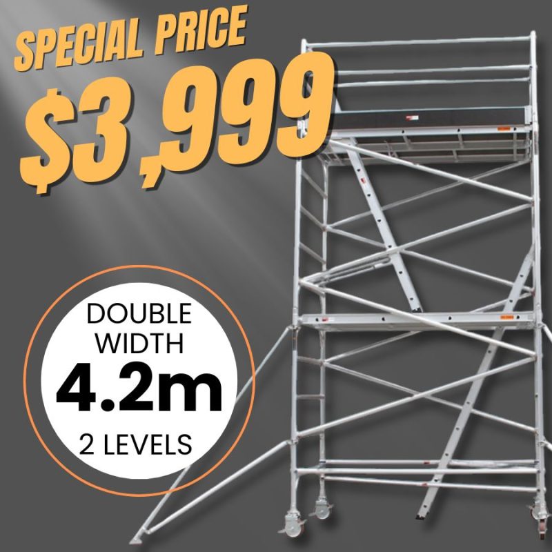 Double Width Mobile Scaffold,  4.2 - 4.5m Top Platform, Two Levels