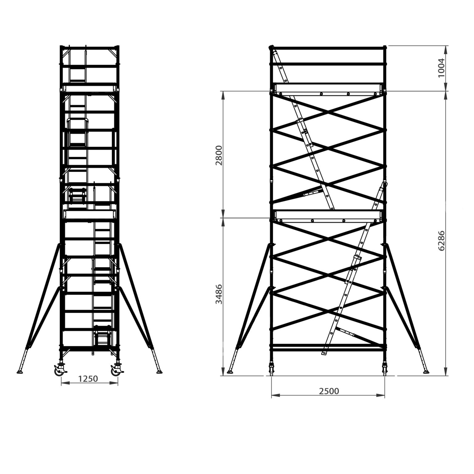 Double Width Mobile Scaffold, 6.3 - 6.5m Top Platform, Two Levels ...