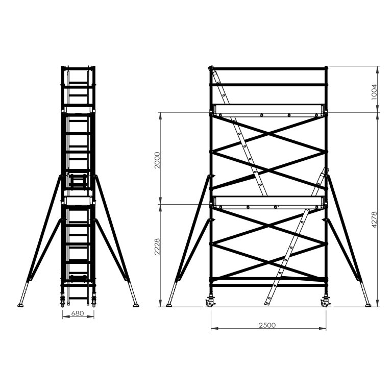 Single Width Mobile Scaffold, 4.2m 4.5m Top Platform, Two Levels
