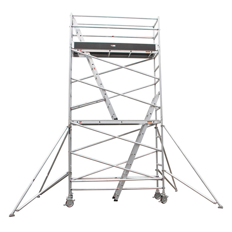 Single width aluminium scaffolding with two levels, 4.2m top platform height